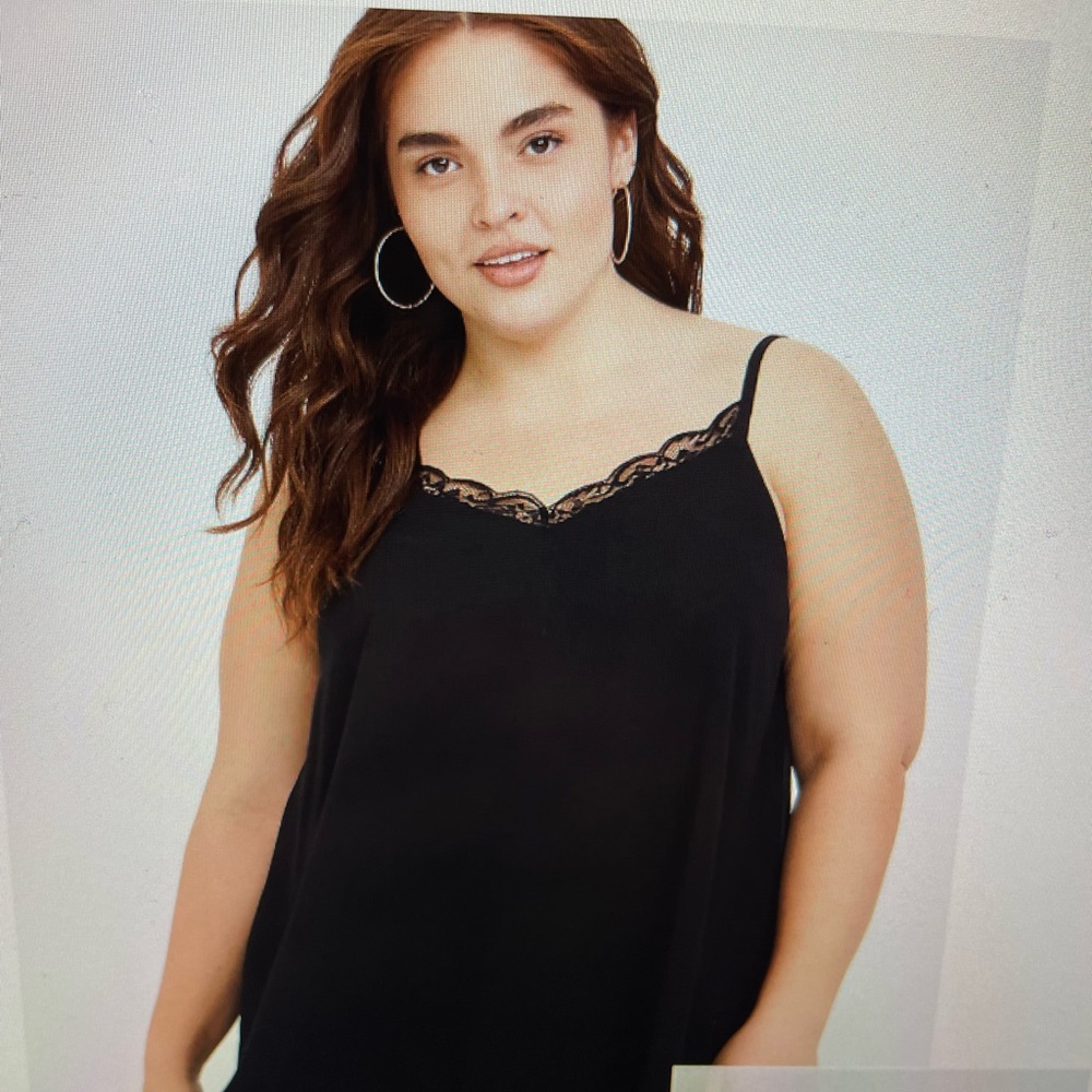 Torrid Black Lace Trim Double Layer Chiffon Cami Top